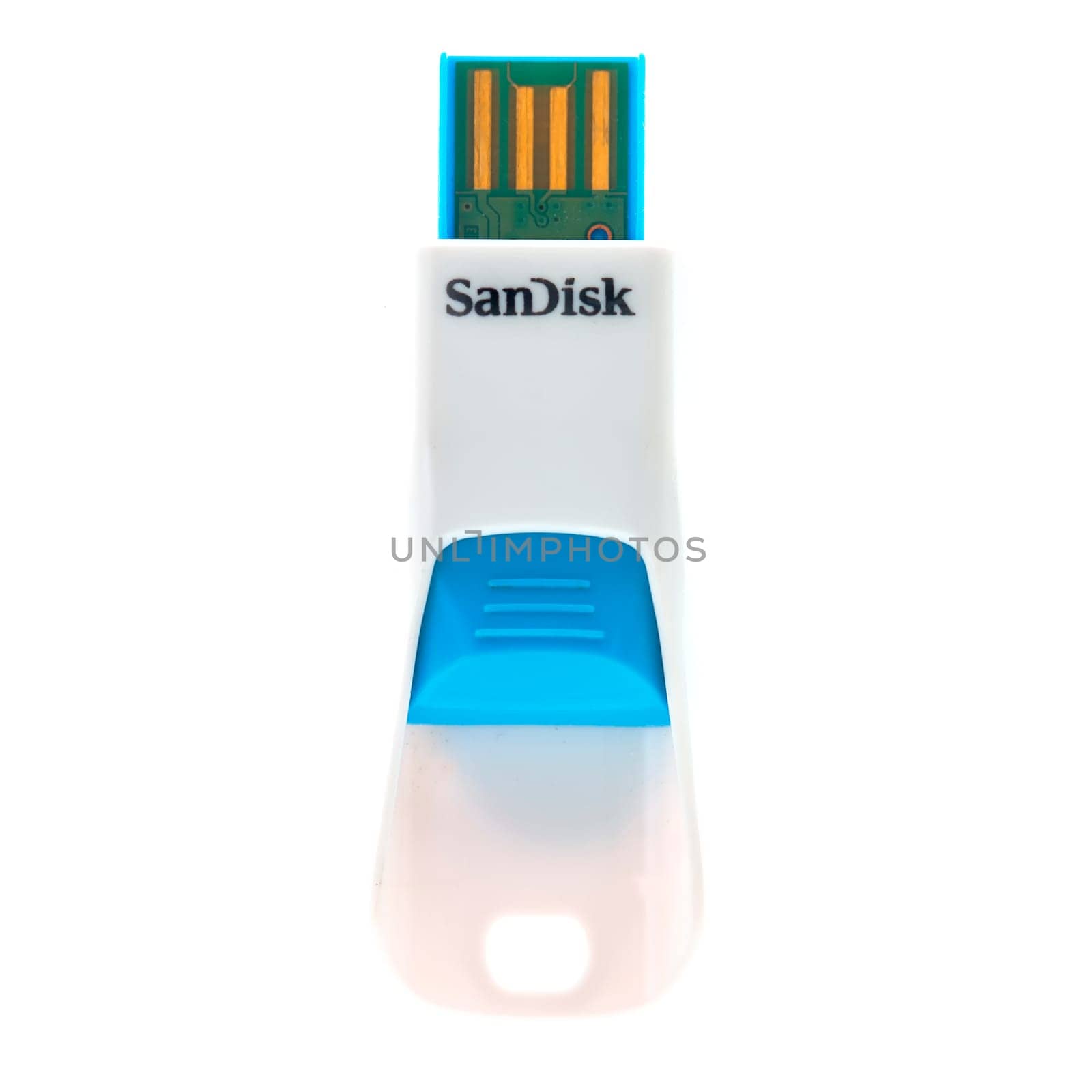 SWINDON, UK - AUGUST 15, 2014: San Disk USB drive on a white background
