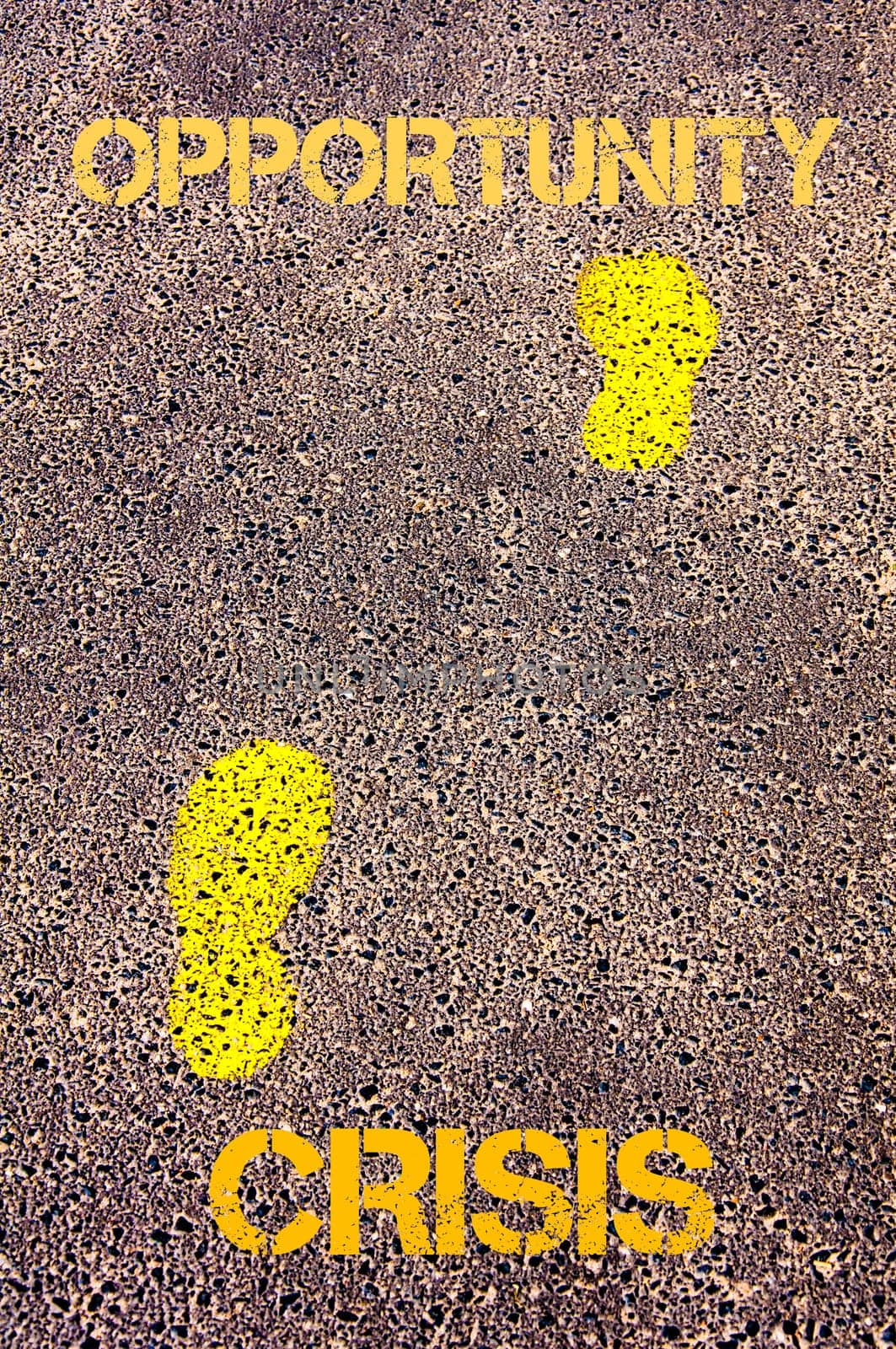 Yellow footsteps on sidewalk from Opportunity to Crisis message. Conceptual image