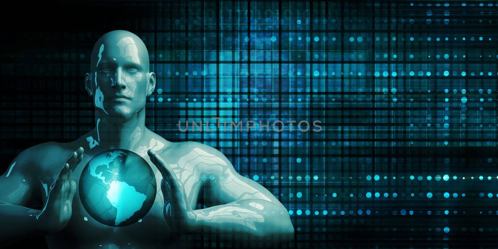 Business Man Holding Globe Future Technology Theme Concept