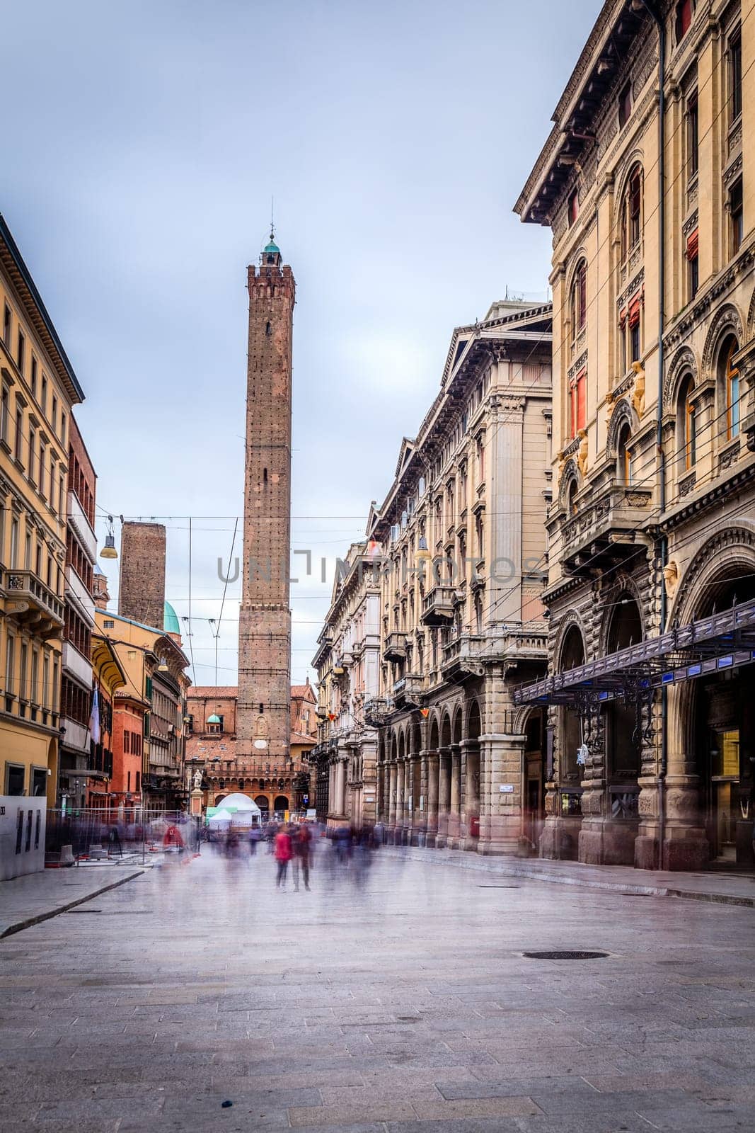 View of Two Towers in Bologna, Italy from Via Rizzoli