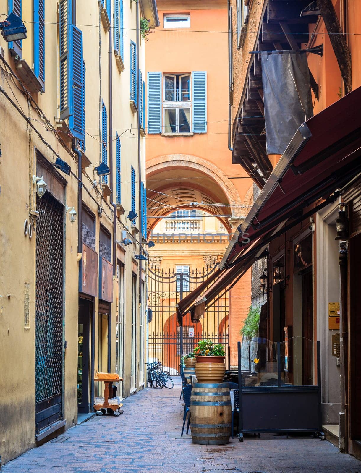 Small street in the historic center of Bologna, Italy