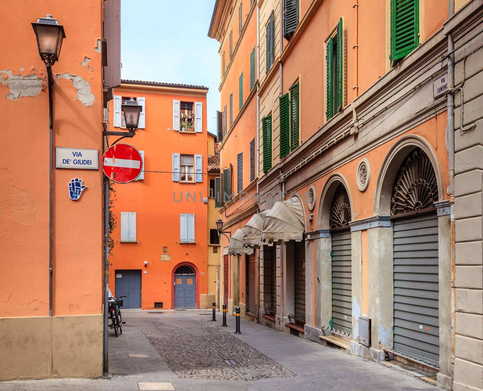 A street in historic Jewish Ghetto in Bologna, Italy