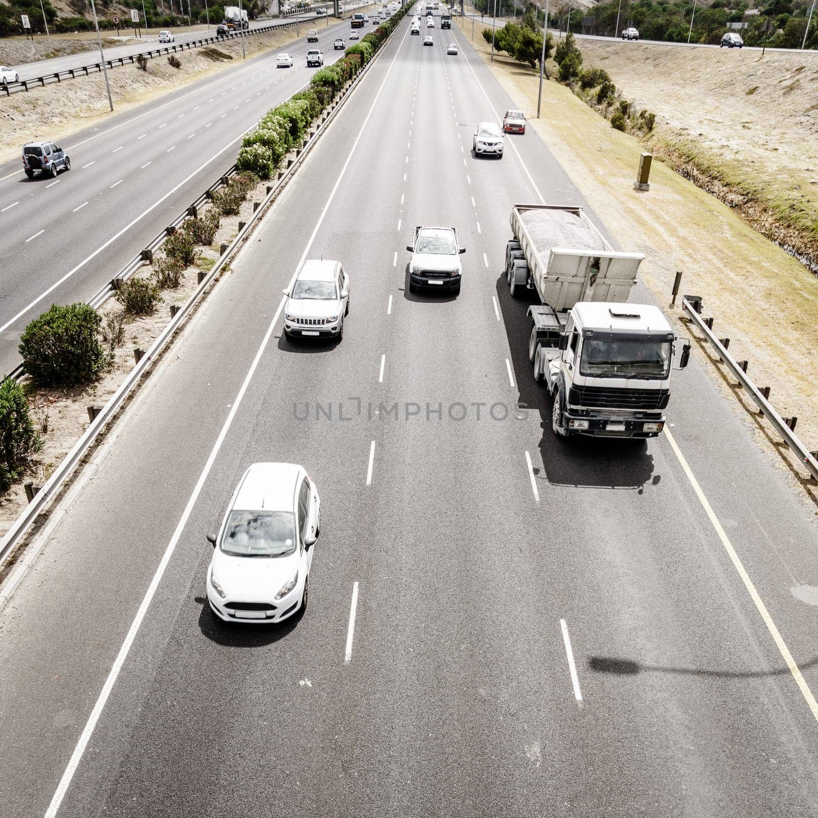 Topdown view of a highway in Cape Town, South Africa