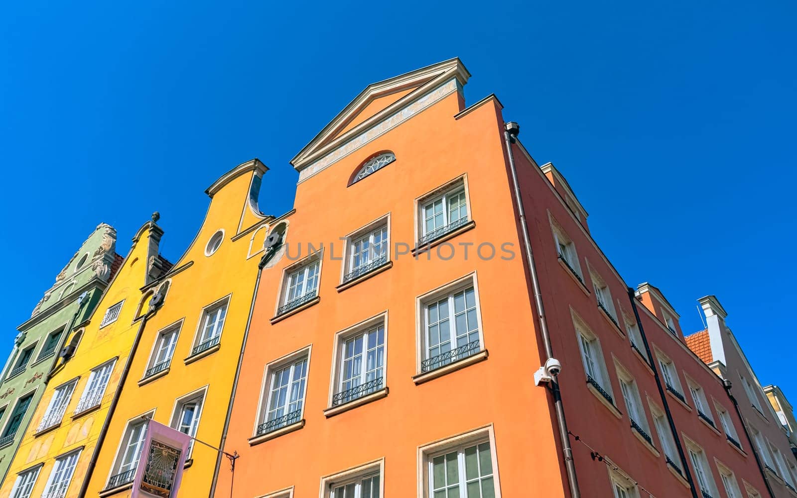 Vintage architecture of Old Town in Gdansk, Tricity, Pomerania, Poland on 26 August 2019
