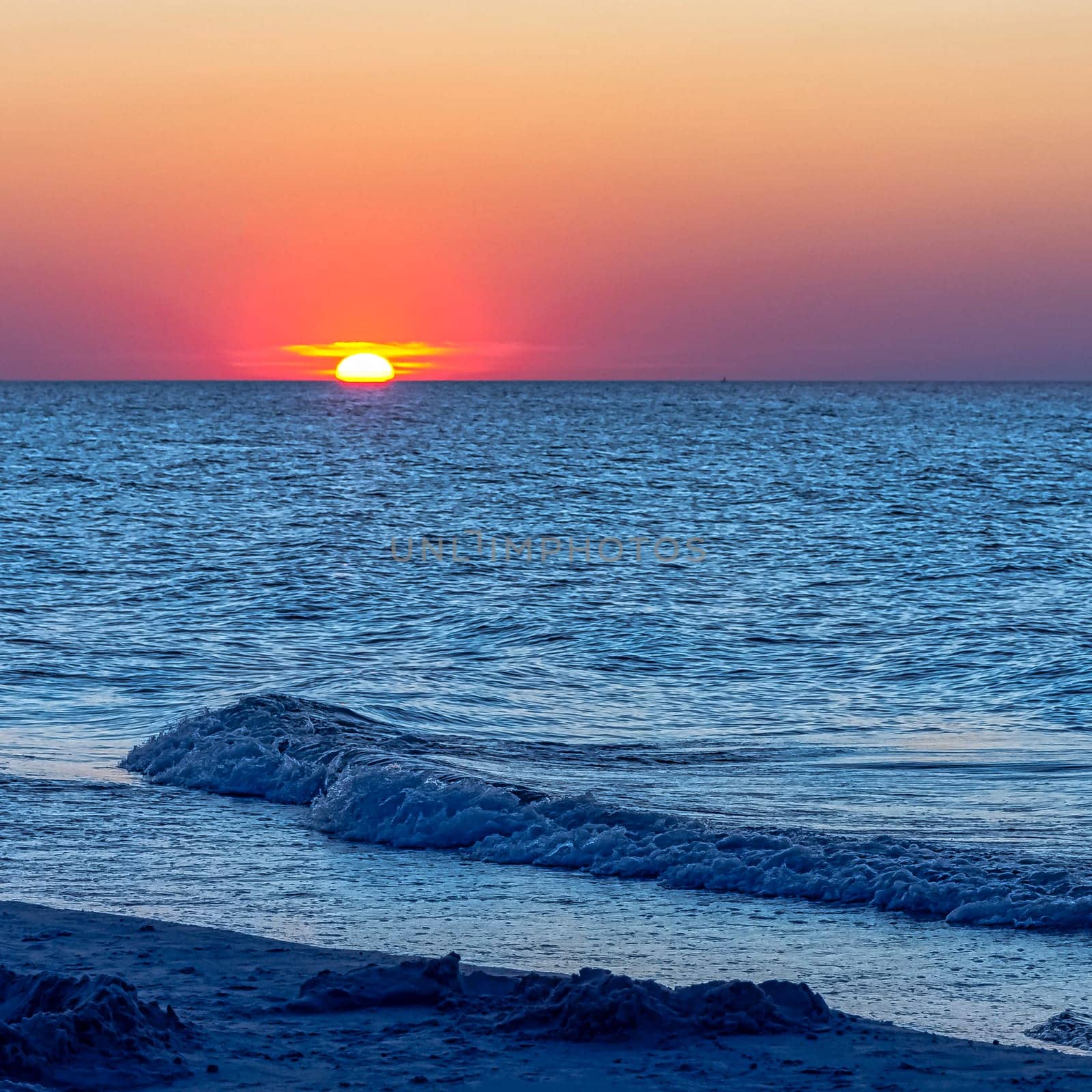 Sunset over Baltic Sea in Lubiatowo, Pomerania, Poland