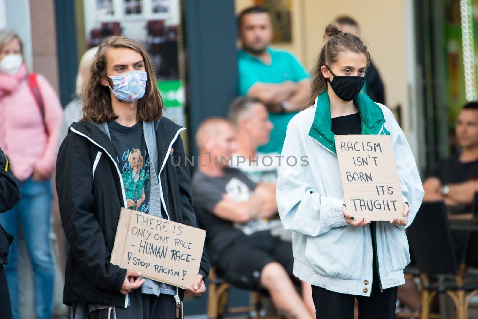 Protests in Trier on the 08.06.2020, Germany, rhineland palatinate, Antifa, demonstration against racism, protest George Floyd, people wearing masks, covid-19