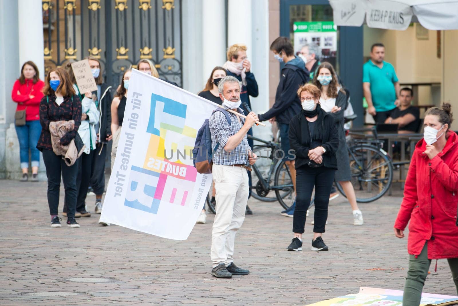 Protests in Trier on the 08.06.2020, Germany, rhineland palatinate, Antifa, demonstration against racism, protest George Floyd, people wearing masks, covid-19