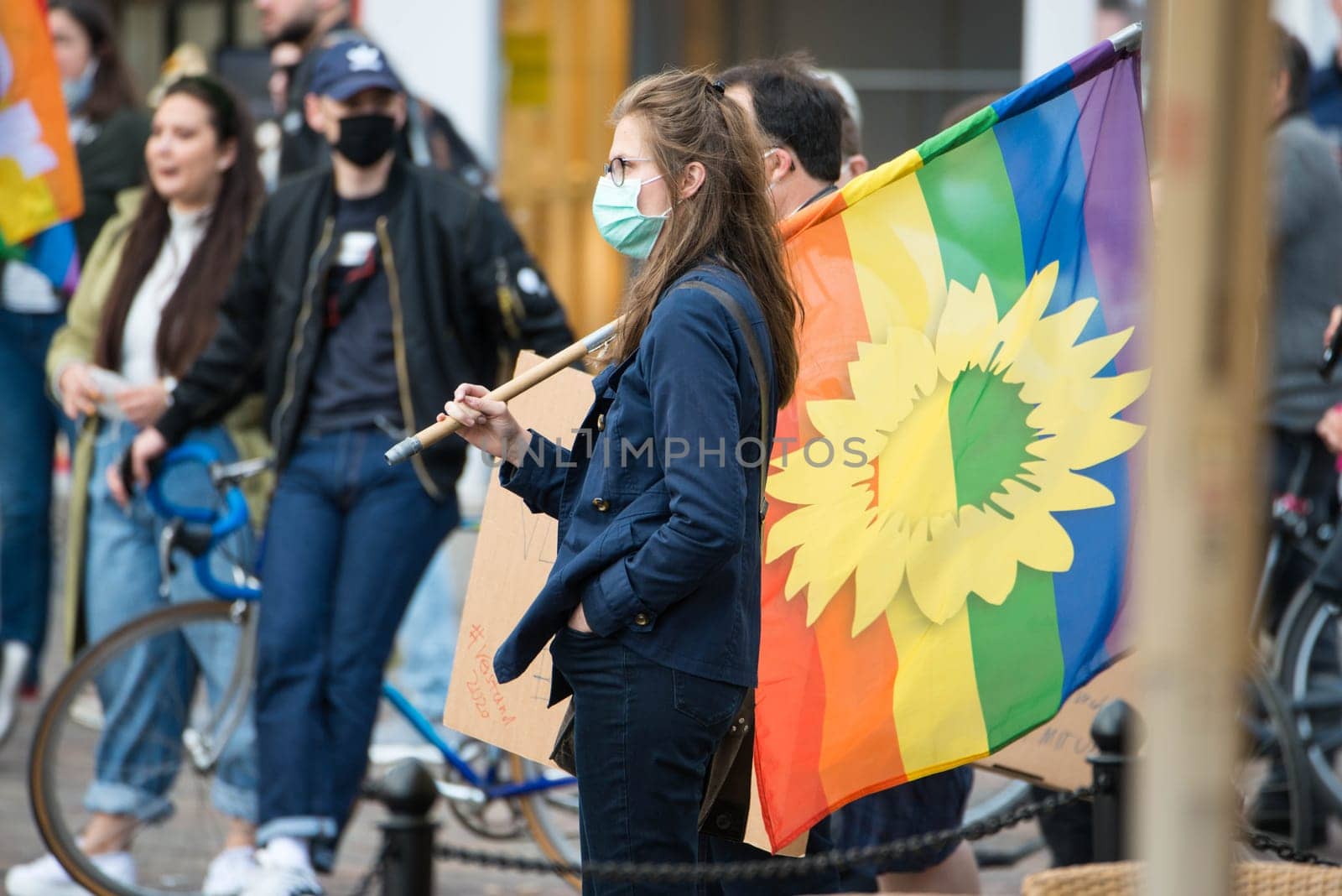Protests in Trier on the 08.06.2020, Germany, rhineland palatinate, Antifa, demonstration against racism, protest George Floyd, people wearing masks, covid-19