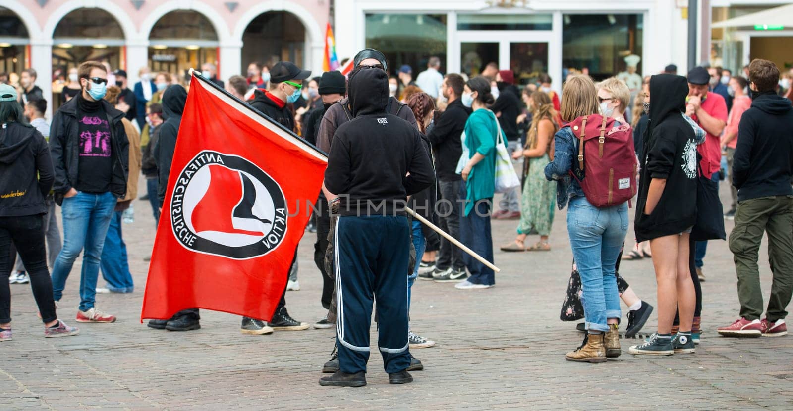 Protests in Trier on the 08.06.2020, Germany, rhineland palatinate, Antifa, demonstration against racism, protest George Floyd, people wearing masks, covid-19