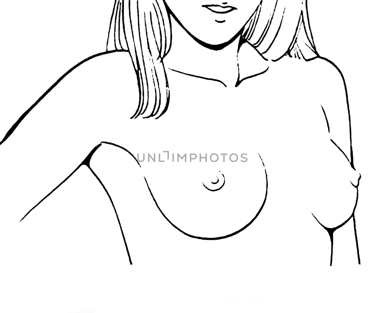 Tutorial of drawing a female body. Drawing the human body, step by step lessons. Female breast drawing tutorial. Drawing a woman's body with an emphasis on breasts.