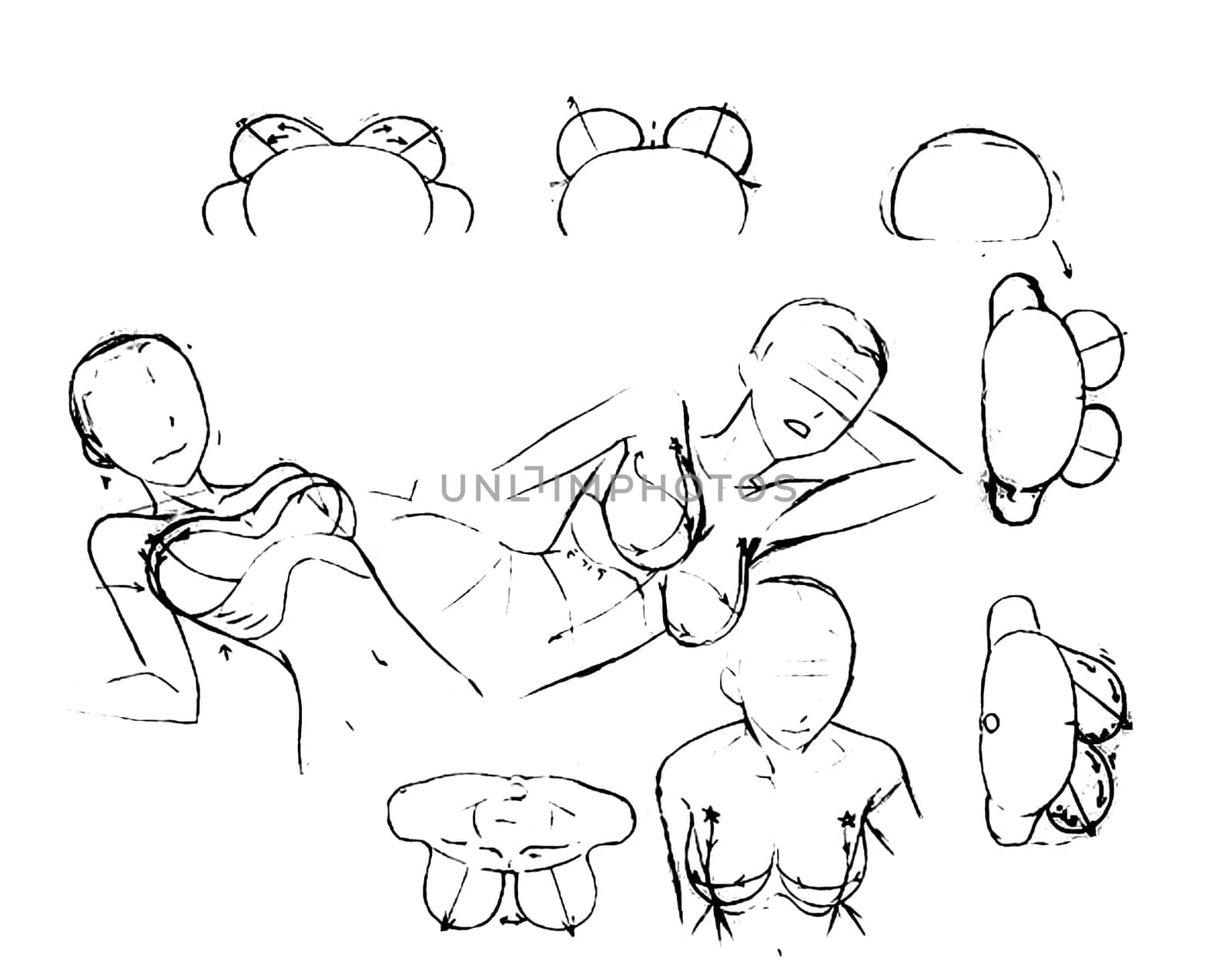 Tutorial of drawing a female body. Drawing the human body, step by step lessons. Female breast drawing tutorial. Drawing a woman's body with an emphasis on breasts.