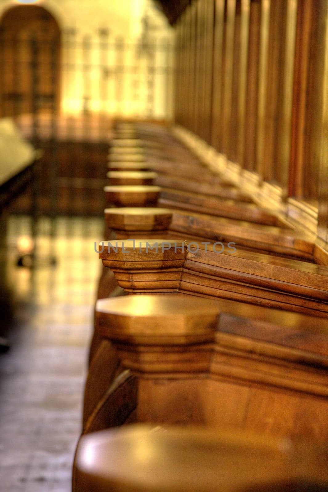 Pews in a church monastery in Spain