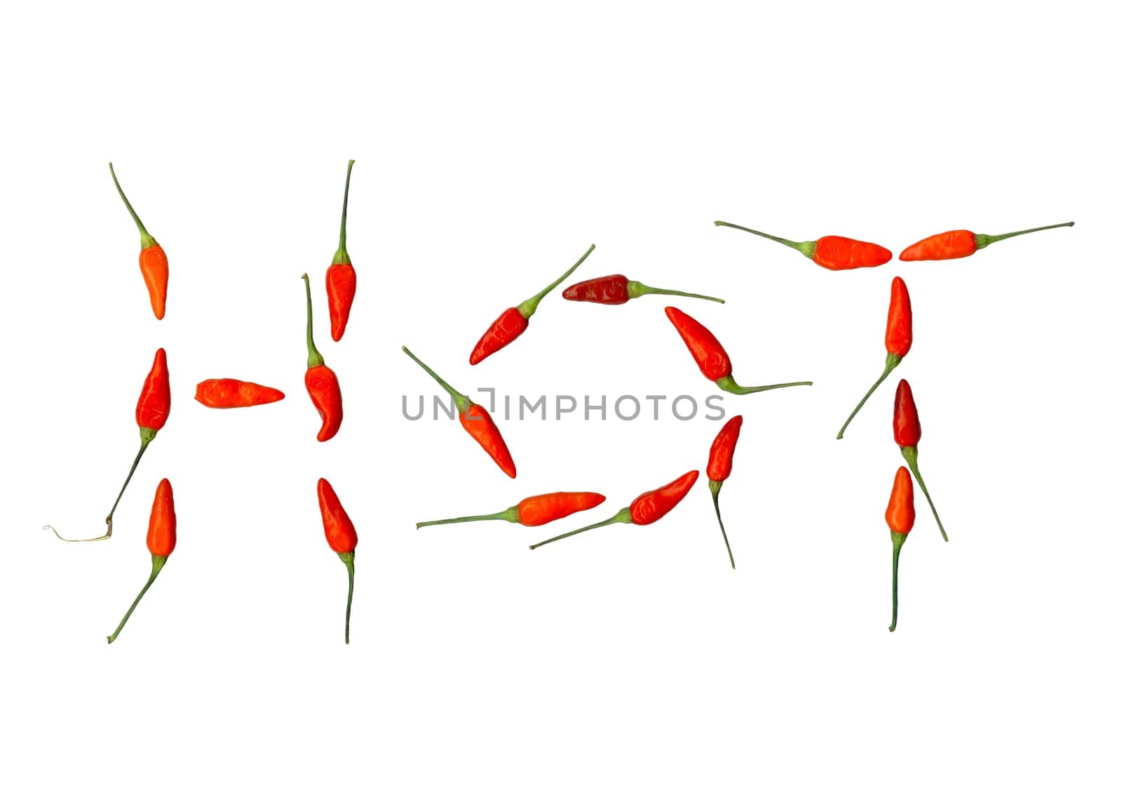 Red chillies spelling the word HOT