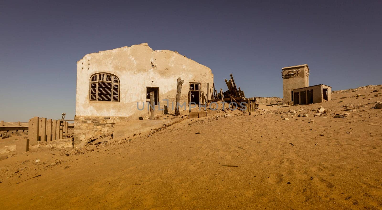 Abandoned buildings are left to rot in Kolmanskoppe, Namibia