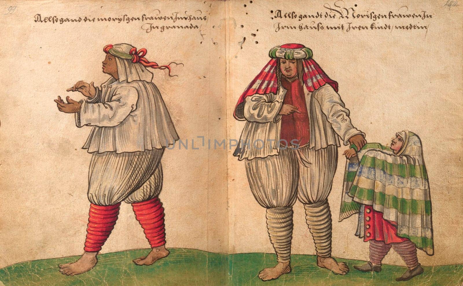 Moriscos women indoor dress. Draw from Trachtenbuch by Christoph Weiditz, 1530. Nuremberg Germanisches Nationalmuseum