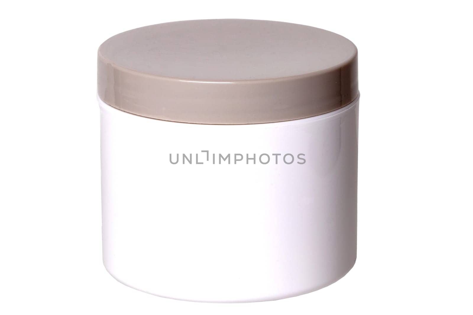 Cosmetic products isolated. Close-up of a closed cosmetic cream container with a professional cosmetic mud mask isolated on a white background. Macro of clay mask for face.