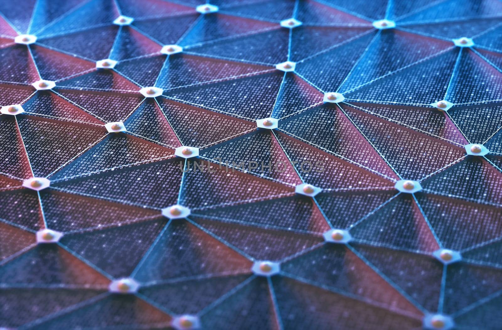 Artificial intelligence, connections and nucleus in concept of interconnected neurons. Abstract background with binary numbers, neural network and cloud computing.