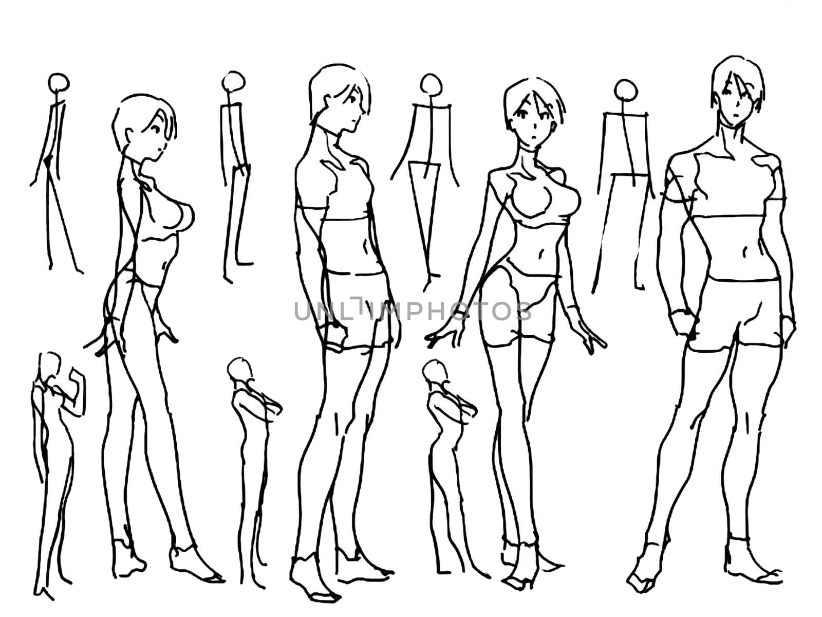 Tutorial of drawing a female body. Drawing the human body, step by step lessons.