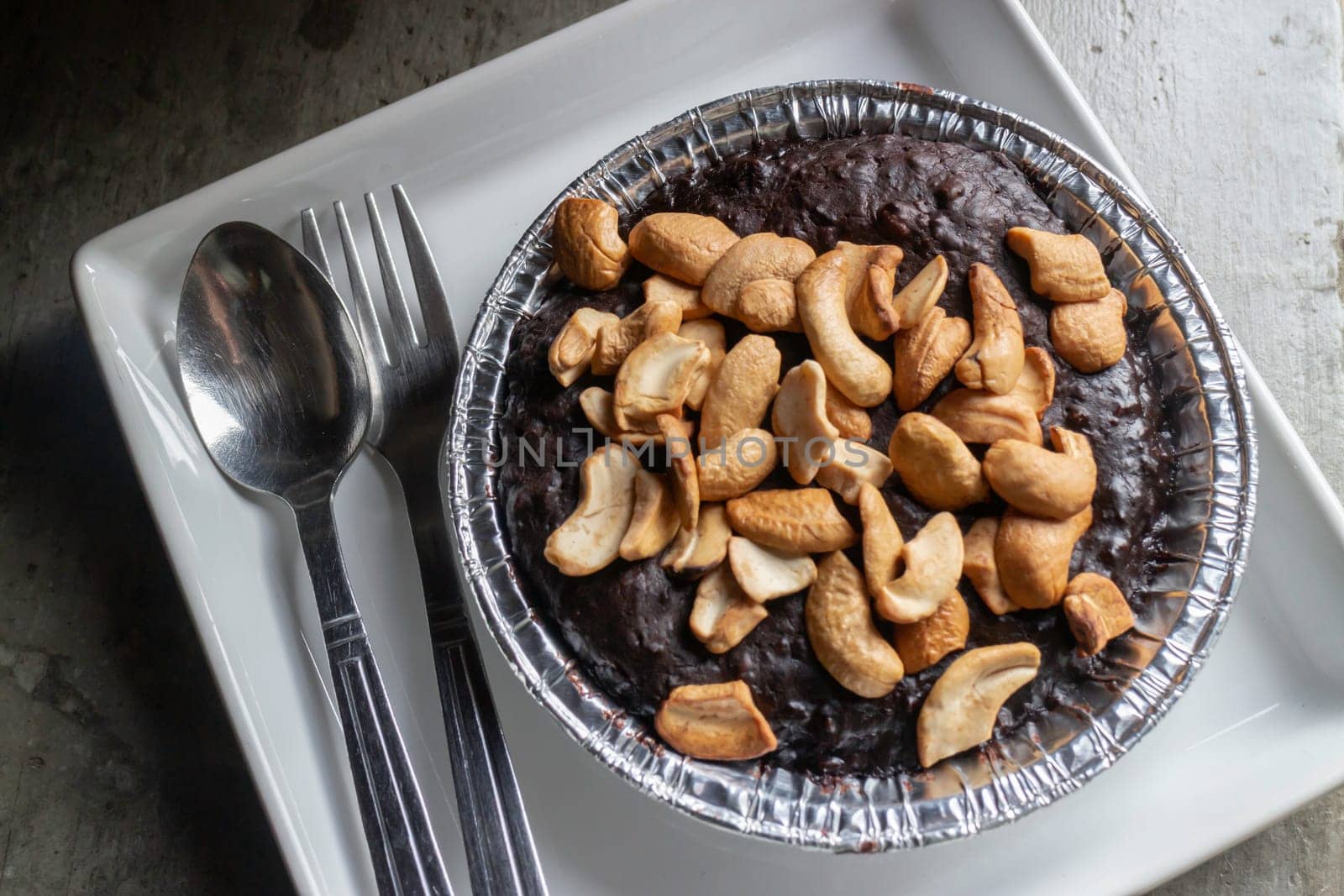 Homemade chocolate brownies with cashew nut, stock photo