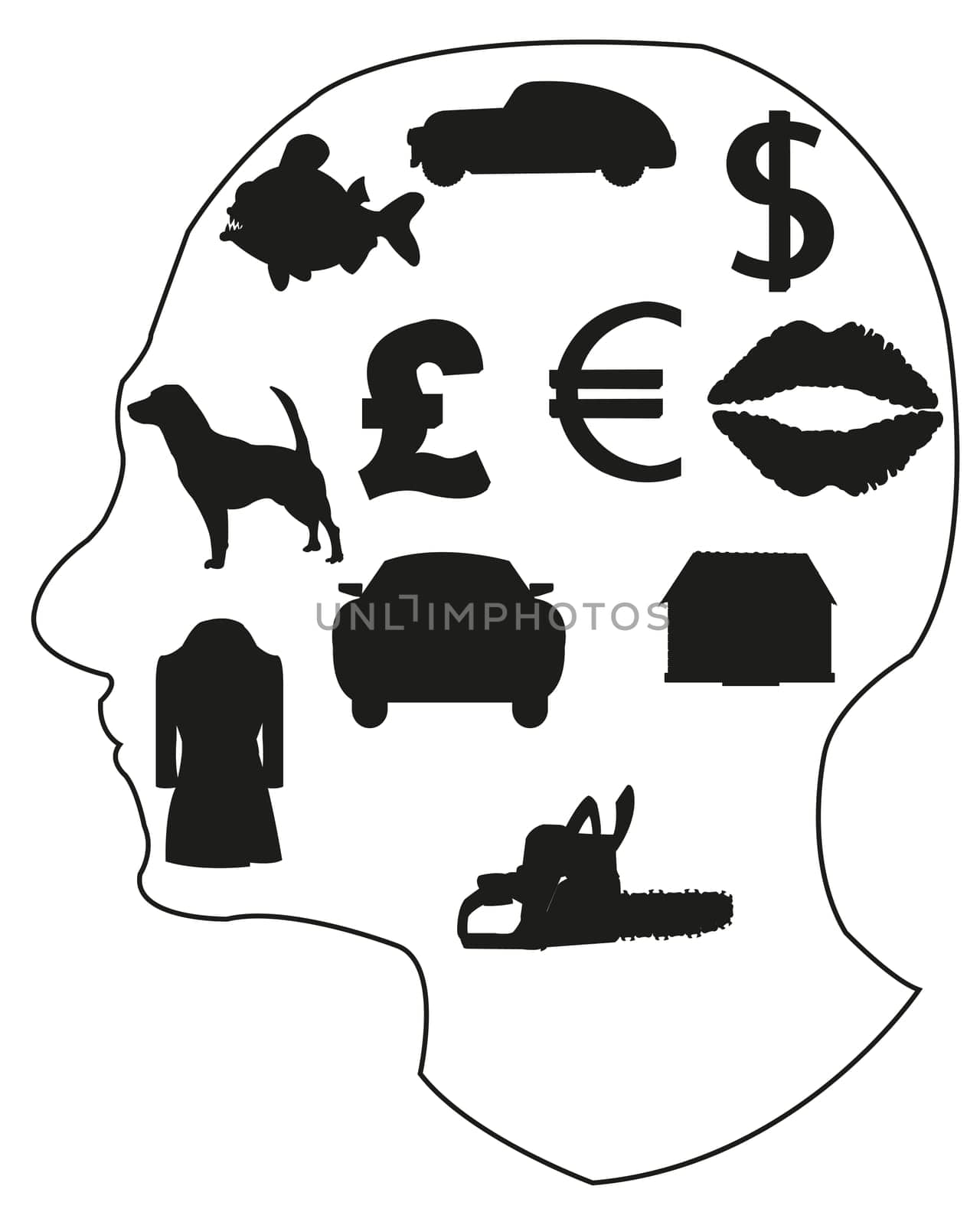 Head of the person with thought on white background is insulated