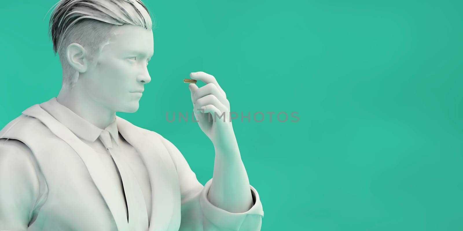 Man Inspecting Pill as a Precaution Concept Art