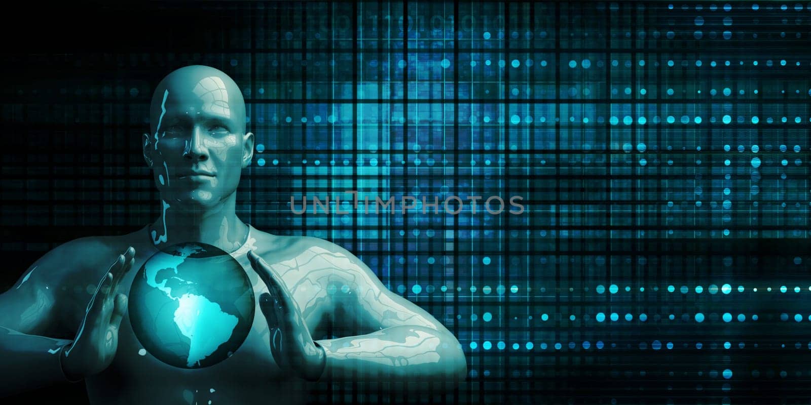 Black Business Man Holding Globe Future Technology Theme Concept