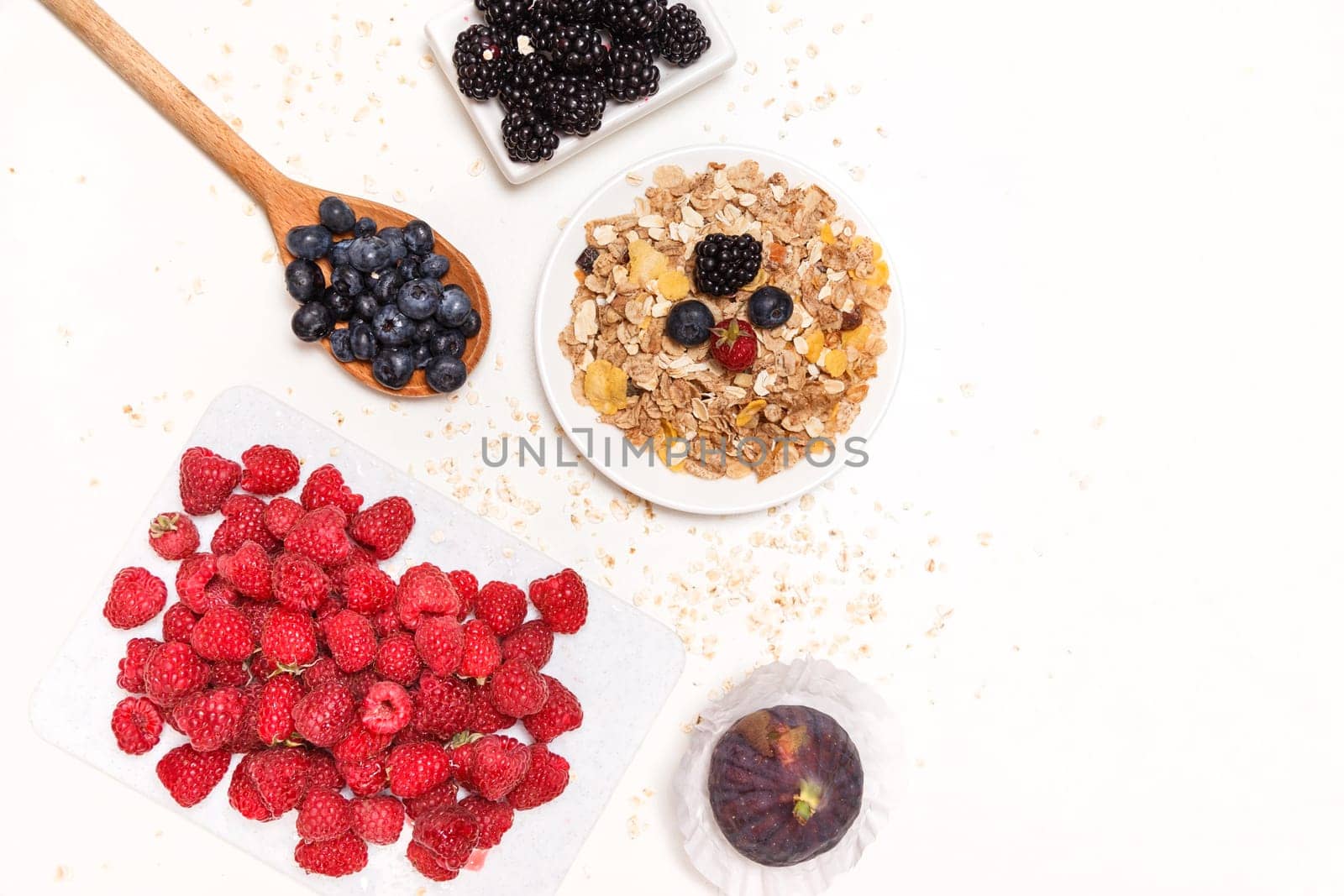 Healthy breakfast. Food cereal concept with fresh fruits isolated on white.