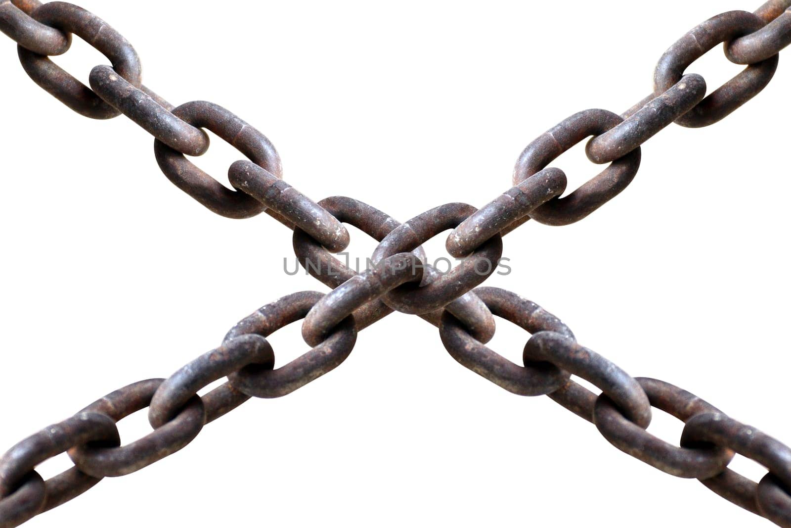 chain old white background, chains cross sign concept imprisonment, detention