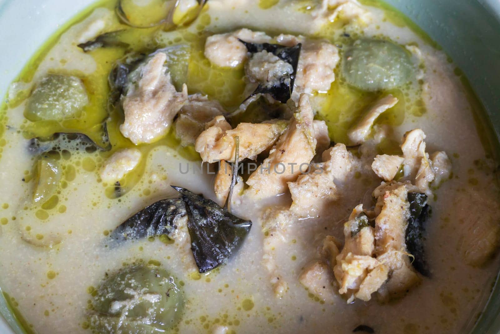 Thai chicken green curry serve, stock photo