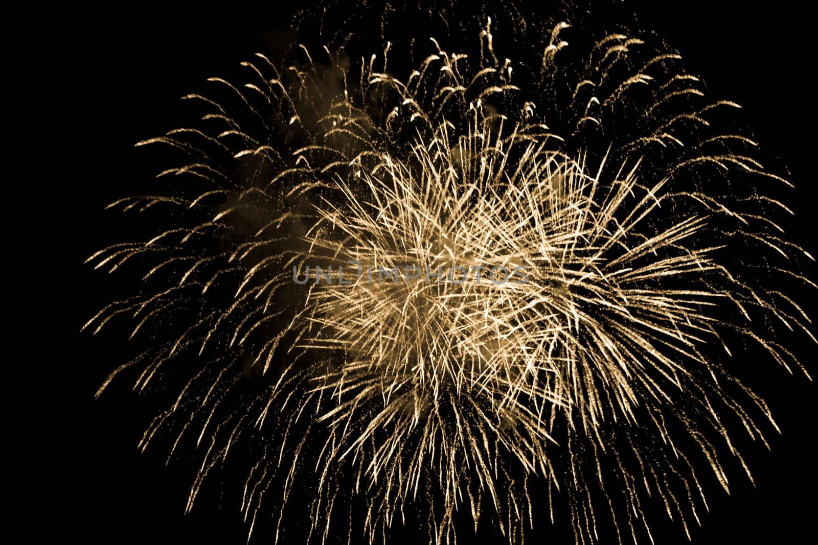 Premium entertainment magic star firework at e.g. New Years Eve or Independence Day party celebration. Black dark night background.