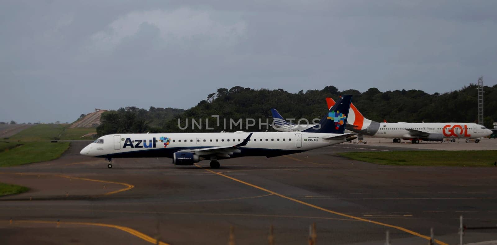 salvador, bahia / brazil - June 14, 2018: Embraer aircraft of Azul Linhas Aereas is seen at Salvador Airport.