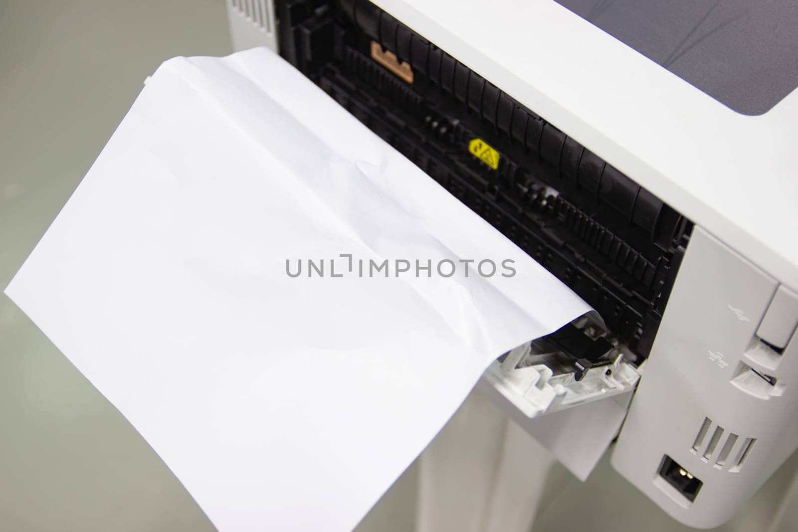 Paper A4 Stuck In Printer At Office, concept repair printer