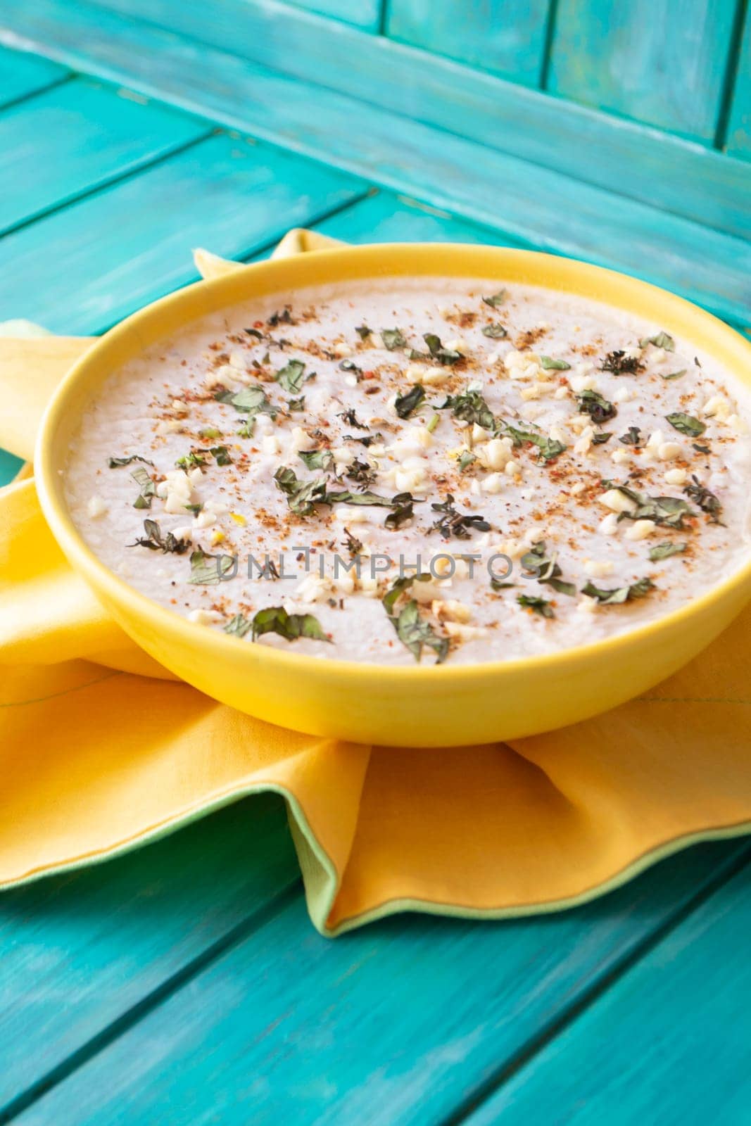 Jellied meat, traditional russian cuisine. Teal wooden background. Vertical image