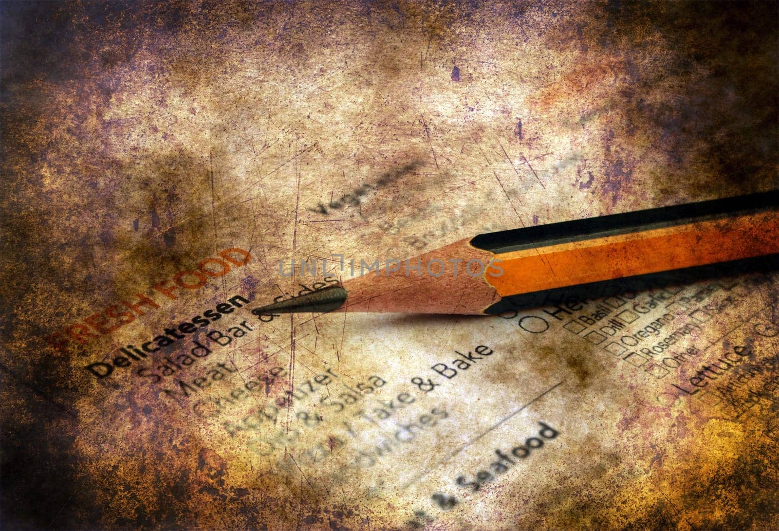 Grocery list grunge concept