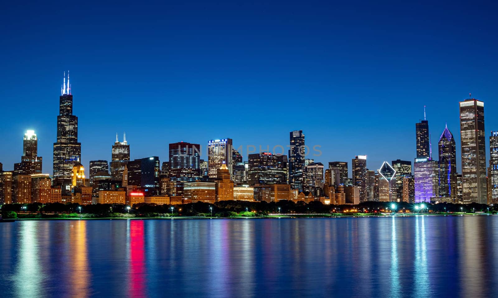 Amazing Chicago skyline in the evening - CHICAGO, ILLINOIS - JUNE 12, 2019