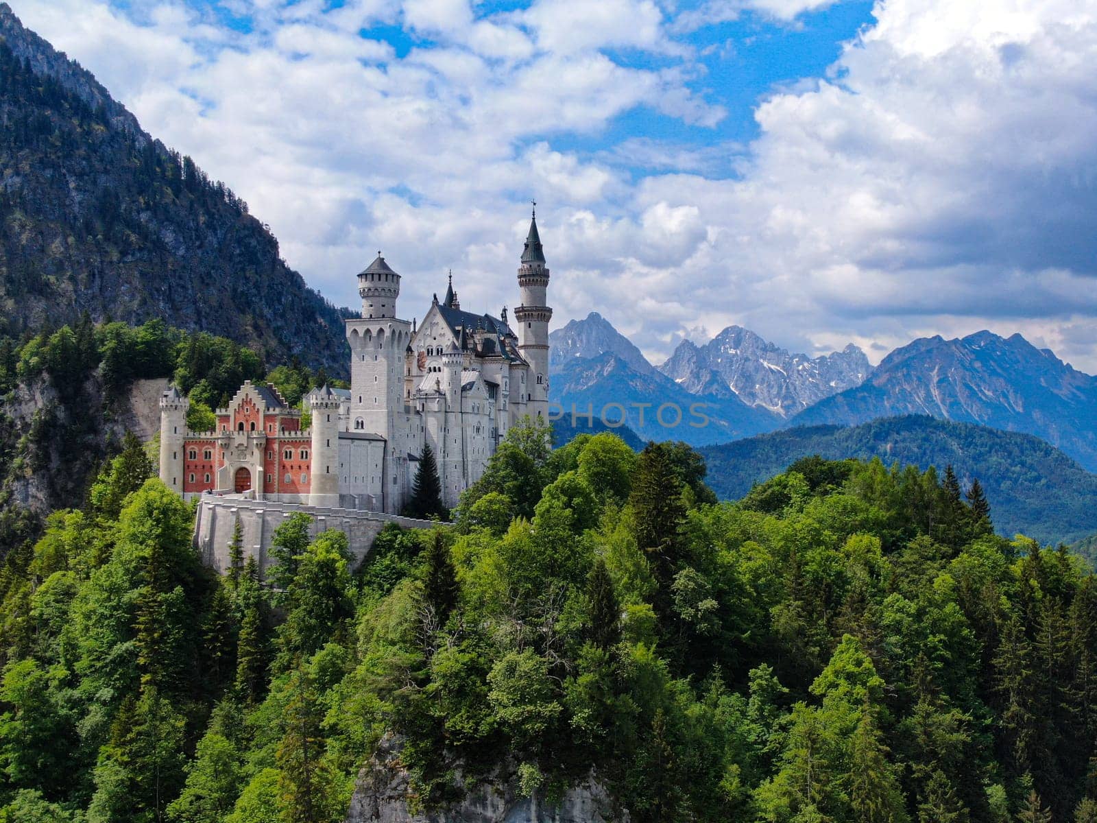 Famous Neuschwanstein Castle in Bavaria Germany - aerial photography