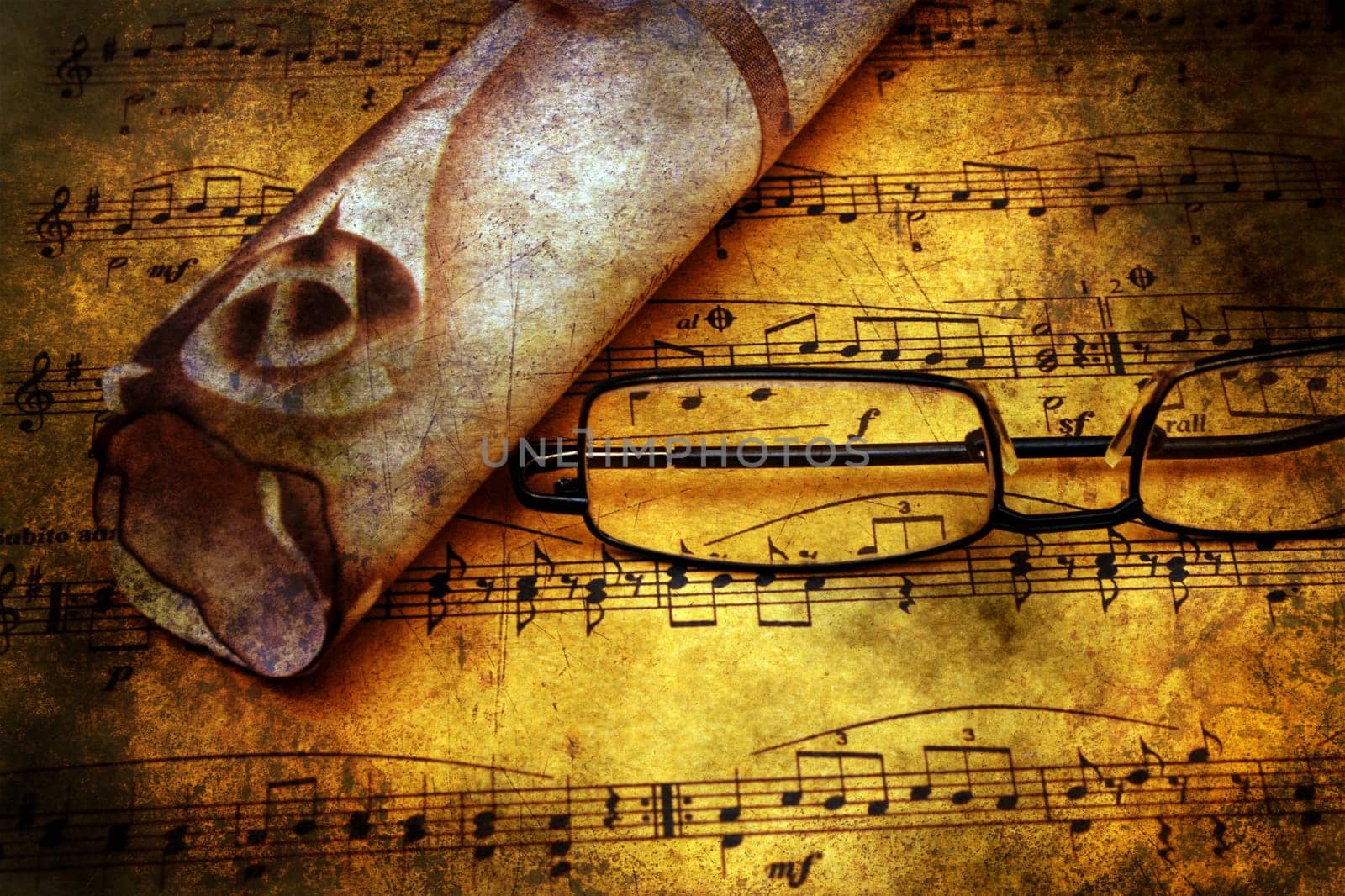 Music sheet and old letter grunge concept