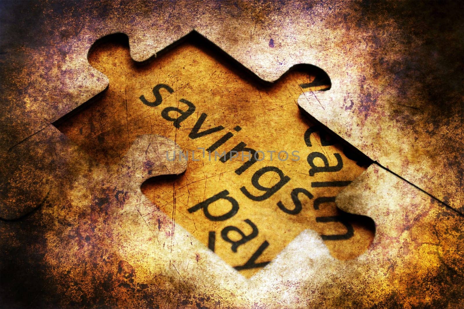 Savings text on puzzle concept