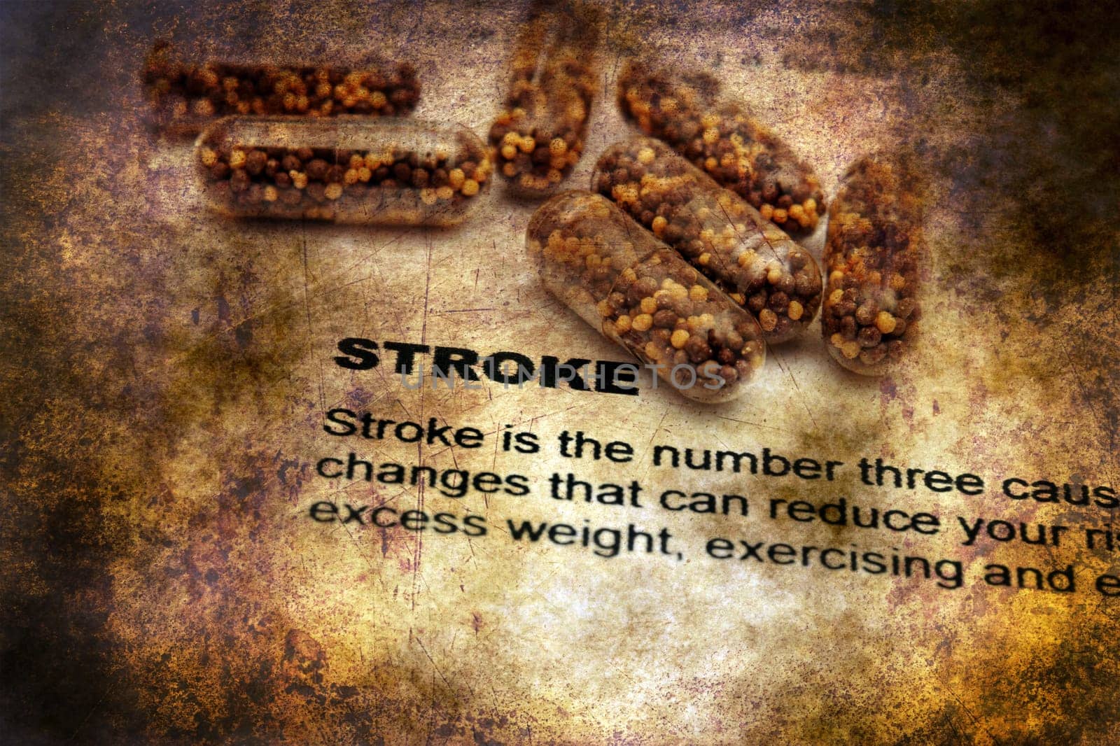 Stroke and pills grunge concept