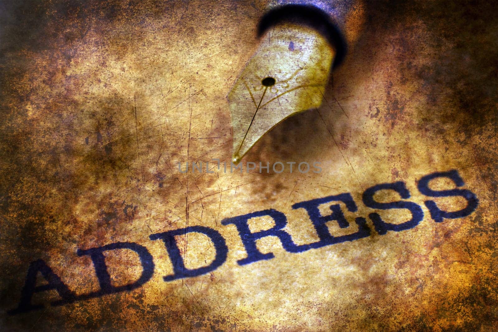 Fountain pen on address grunge concept