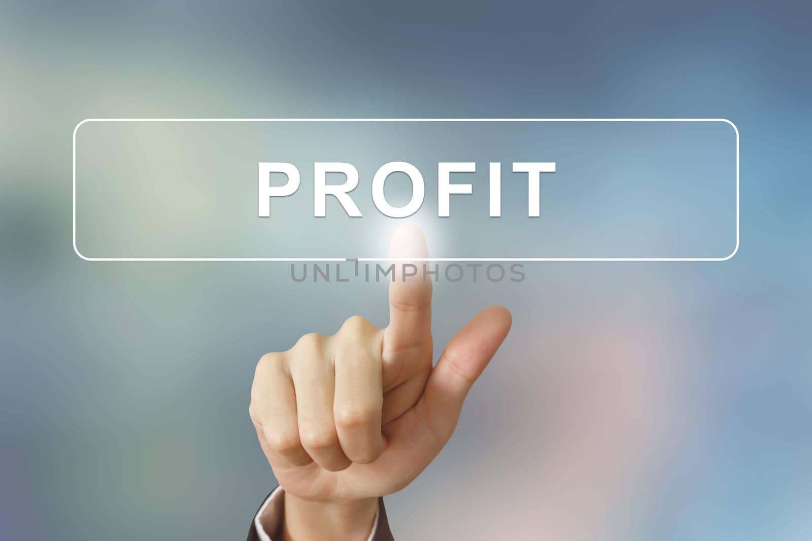 business hand pushing profit button on blurred background