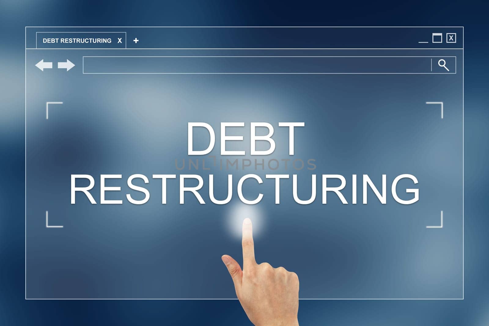hand press on debt restructuring button on webpage