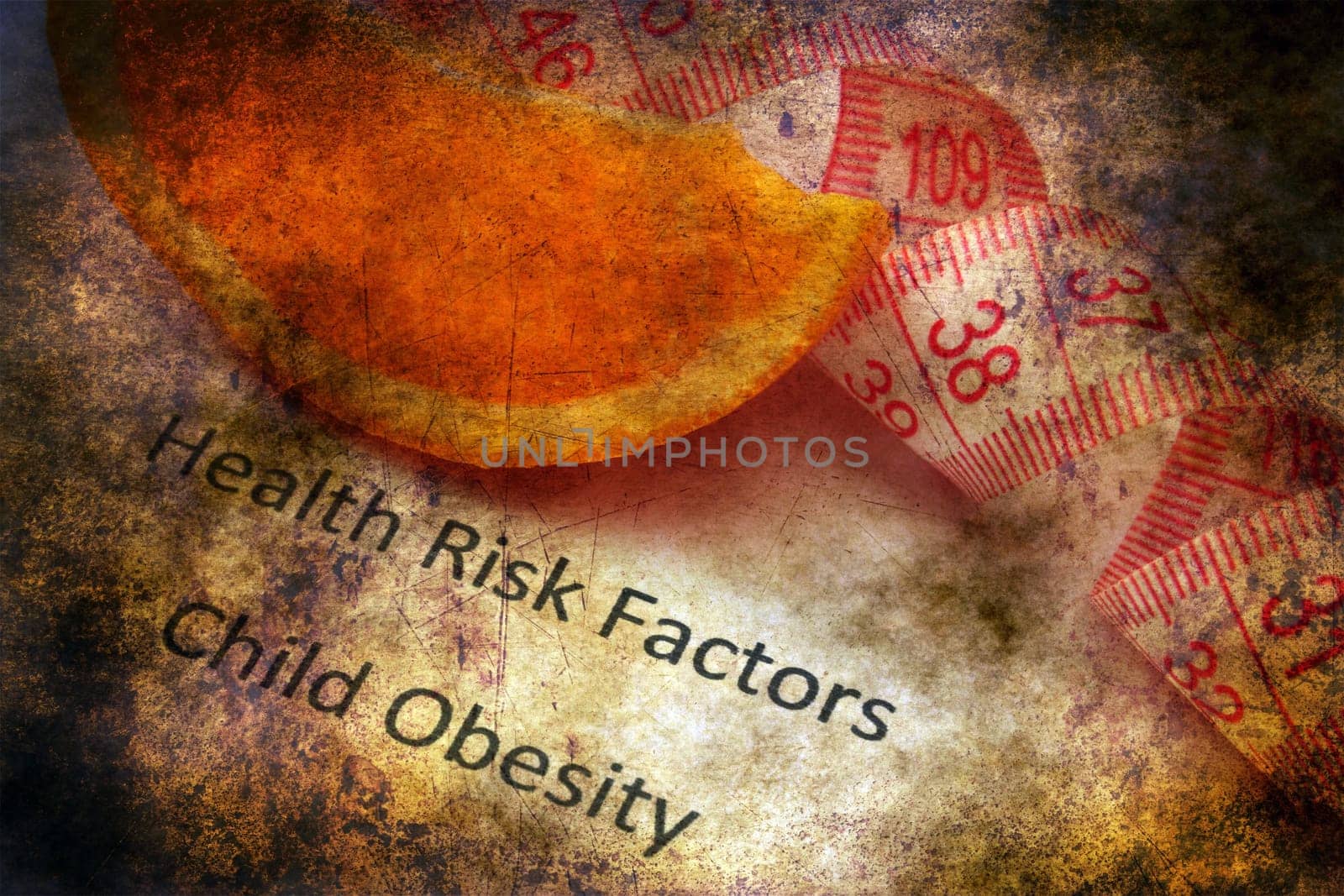 Health risk factors - child obesity grunge concept