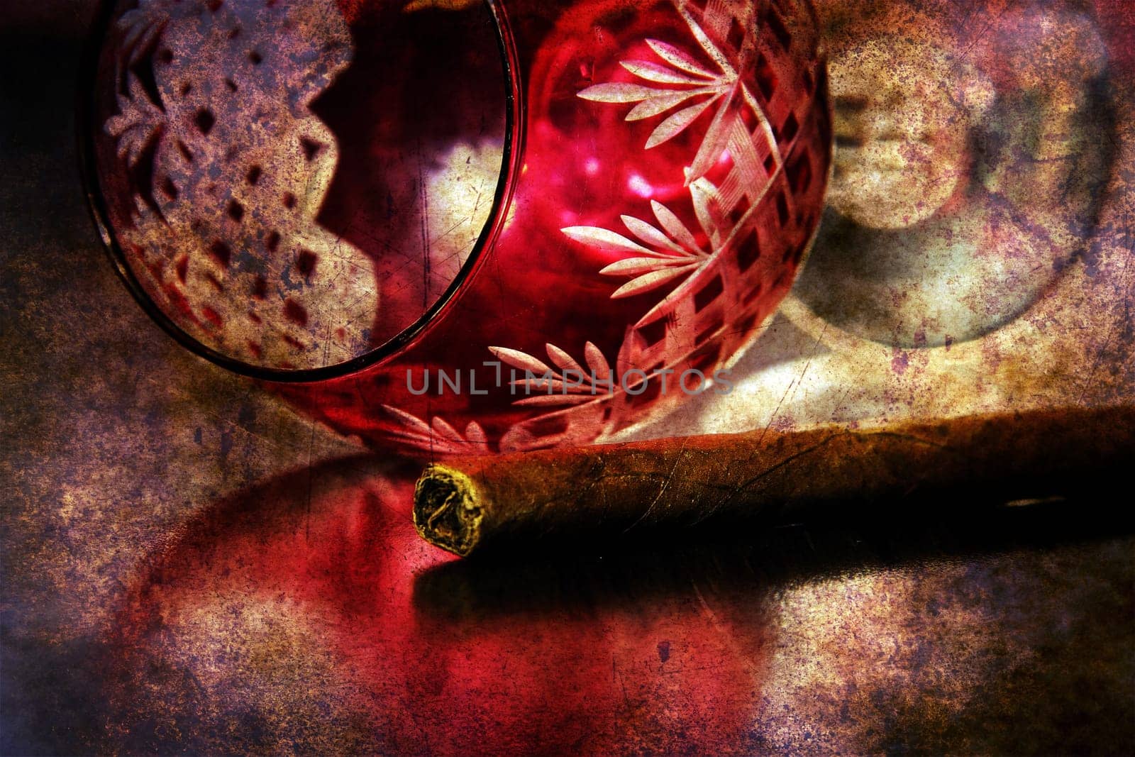 Wine glass and cigar grunge concept