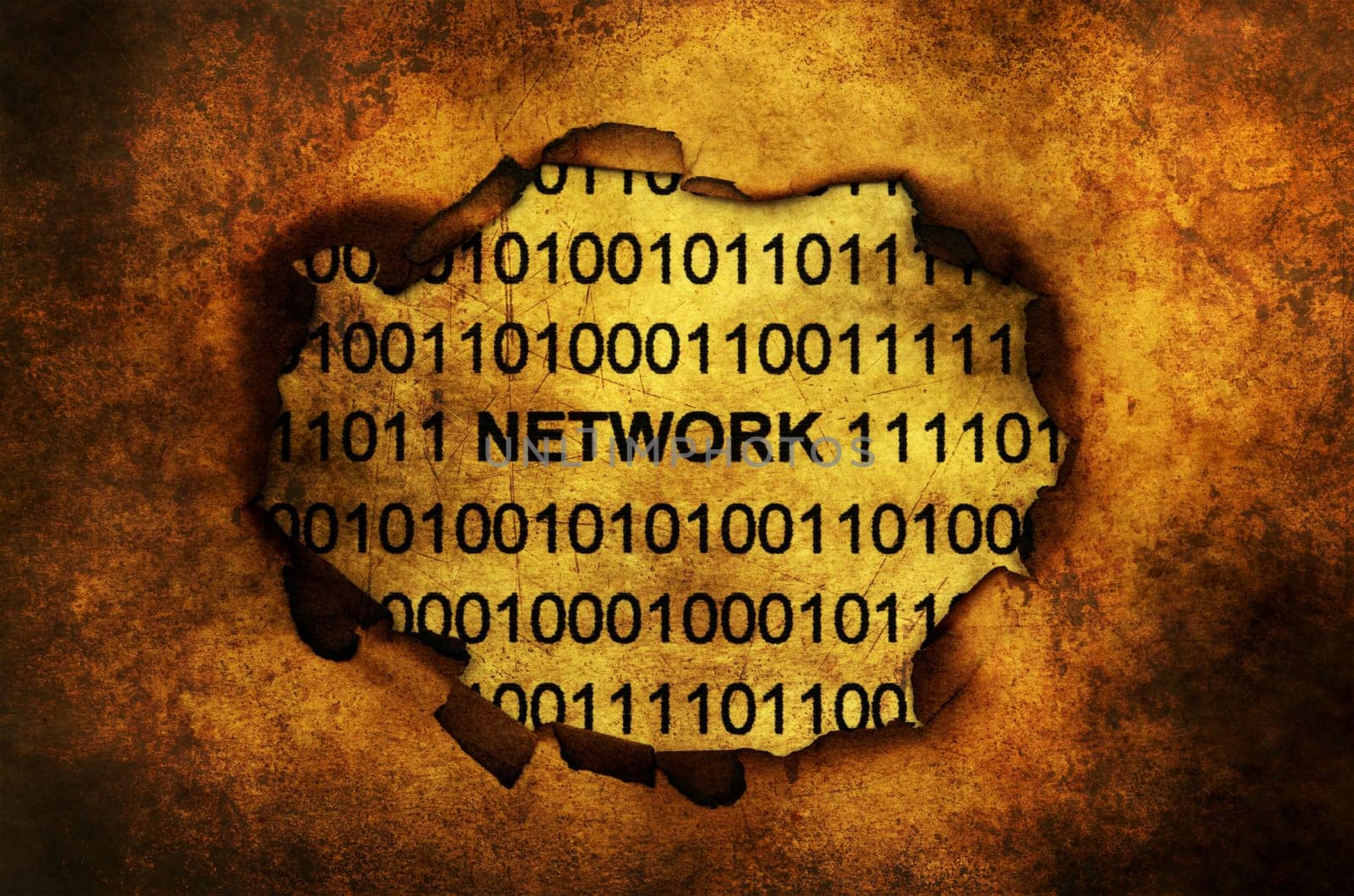 Network on paper hole grunge concept