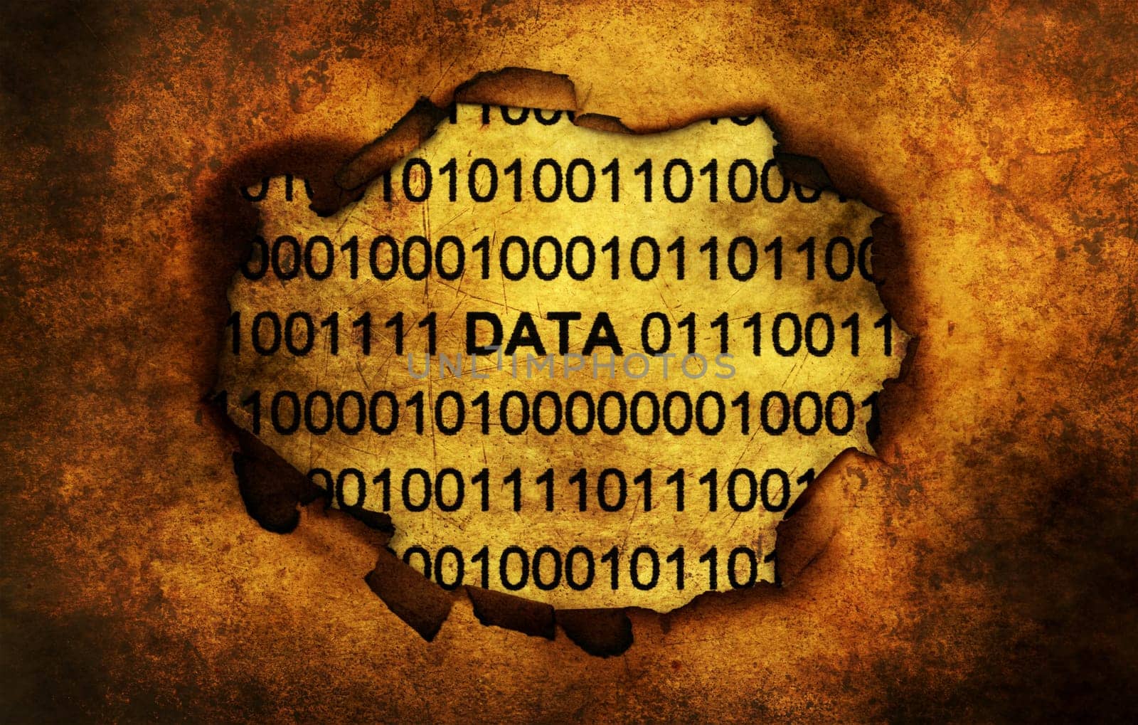 Data text on paper hole grunge concept