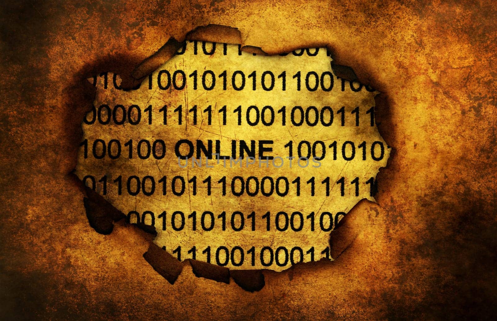 Online text on paper hole grunge concept