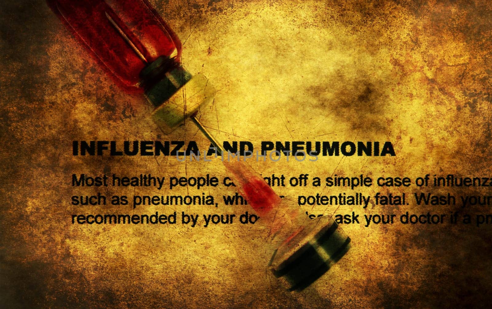 Influenza and pneumonia grunge concept