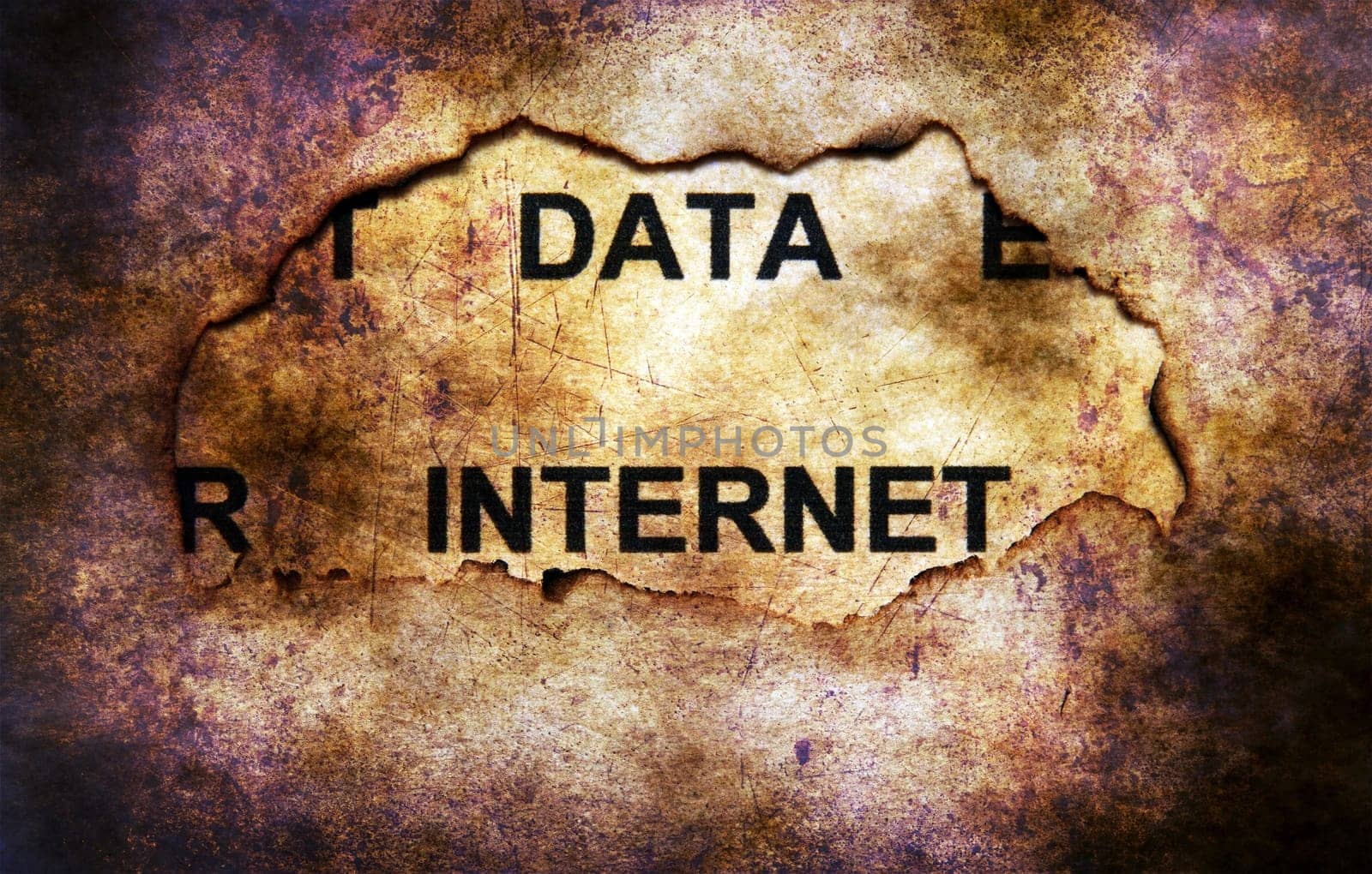Data internet on paper hole grunge concept