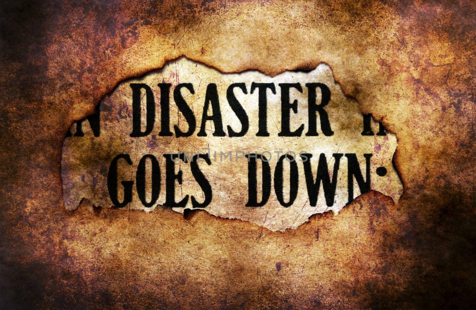 Disaster text on paper hole grunge concept